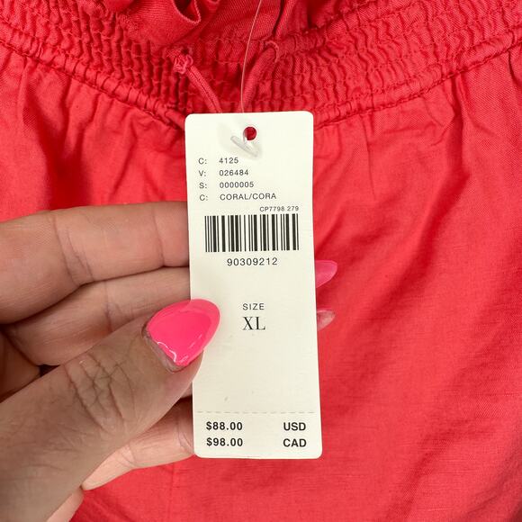 NWT by Anthropologie Linen Double Waistband Coral Contrast Stitch Shorts XL - Picture 13 of 15